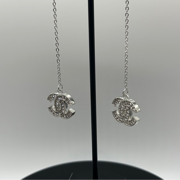 Silver & Rhinestone Drop Earrings - Picture 1 of 4